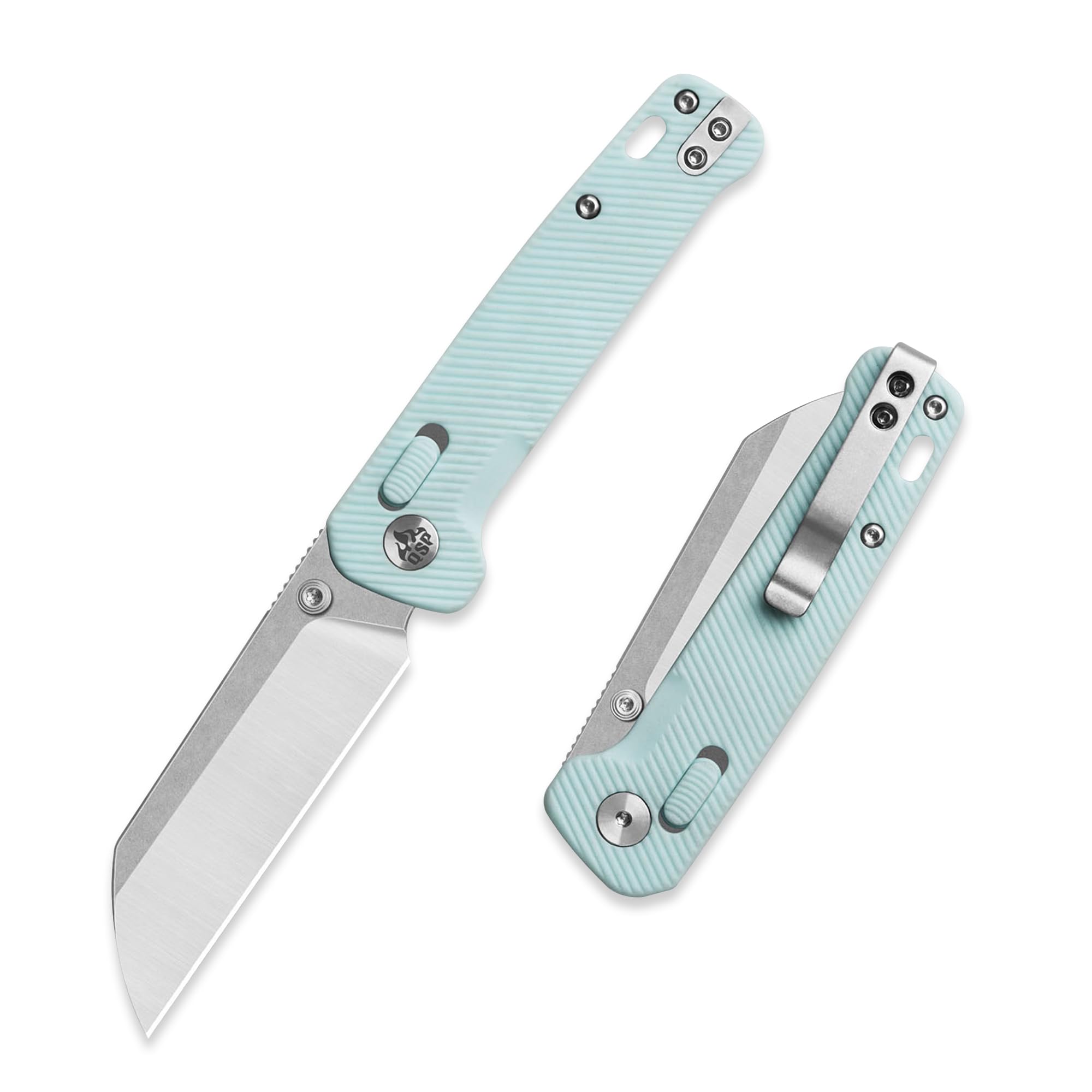 QSP Penguin Glyde Folding Pocket Knife, 3.06" 14C28N Two Tone Finish Stonewash Satin Blade EDC Knife, Ice Cream Blue FRN Handle, Glyde Lock, Ceramic