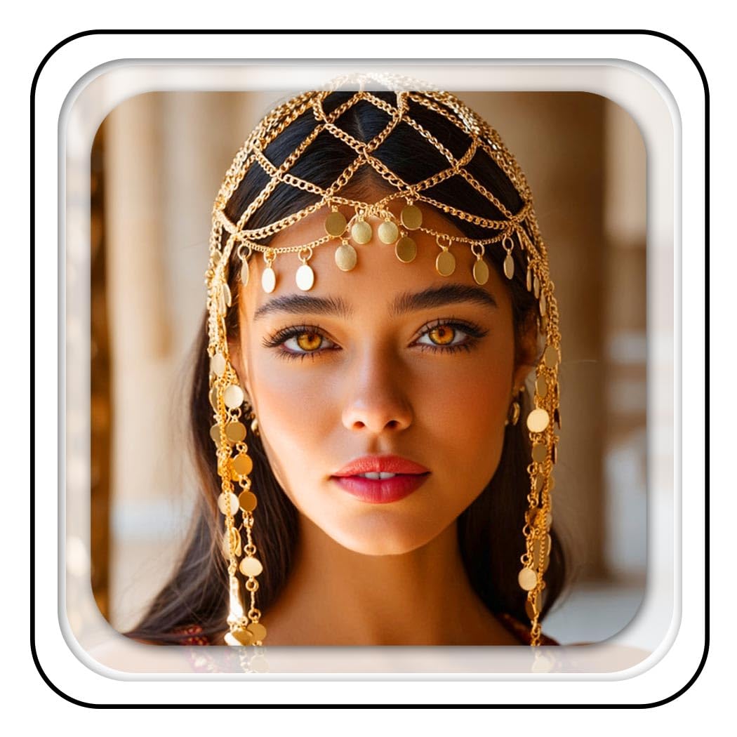 Aukmla Gold Sequin Egyptian Headpiece 1920s Sequin Head Chain Jewlery for Women