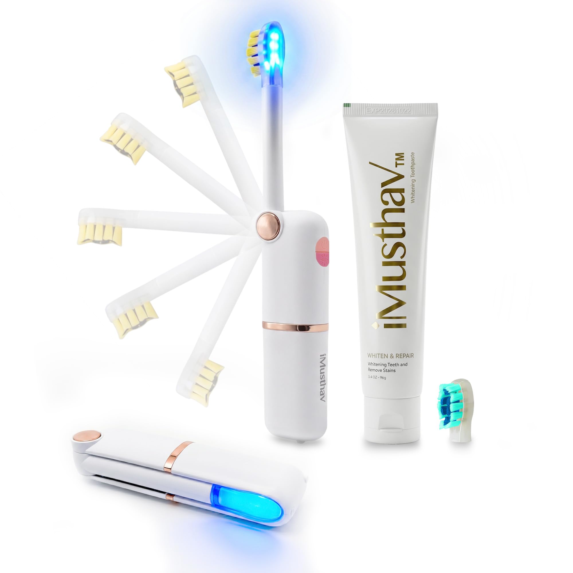 Brosse à dents électrique pliable de voyage Sonic avec fonction blanchissante | Brosse à dents électrique pour adultes | Brosses à dents de voyage (White)