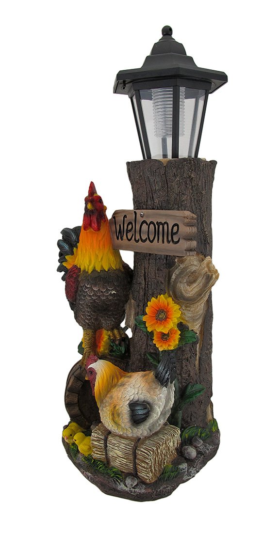 Familia de gallos Solar LED farol Estatua y señal de bienvenida