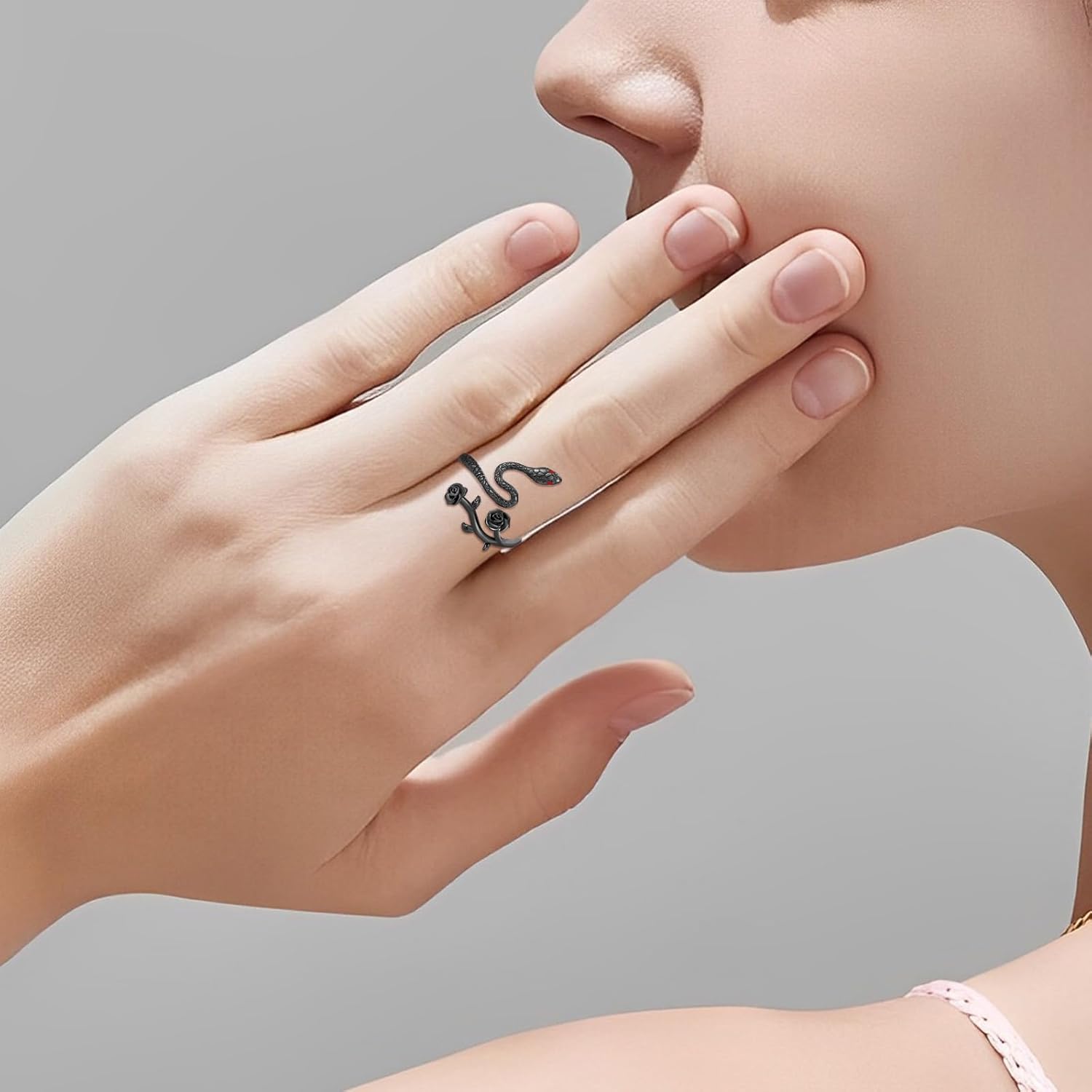 Gothic Rings for Women 925 Sterling Silver Snake Ring Gothic Rose Open Flower Goth Punk Ring Women