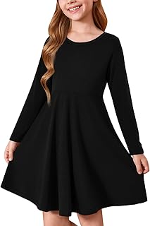 Coutgo Girls Long Sleeve Dress Kids Fall A-Line Twirly Skater Party School Dresses 5-14 Years