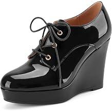 Womens Platform Wedge Heels Round Toe Lace Up Oxford Wedges Pumps