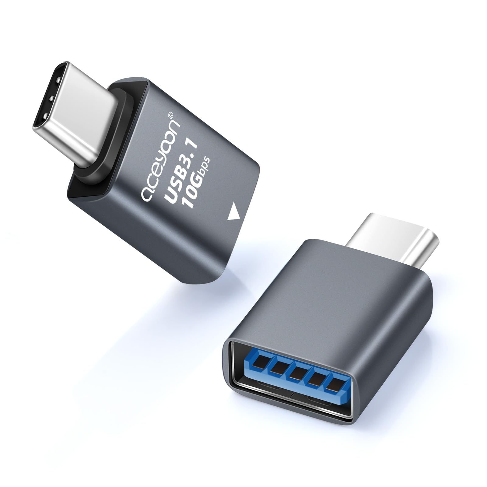 aceyoon Type-C to USB-A 変換アダプタ 2個セットOTG対応 10Gbps 超高速データ転送&急速充電 コンパクト for MacBook Pro/MacBook Air/iPad Pro for Samsung for Galaxy その他USB Cデバイスに対応 グレー