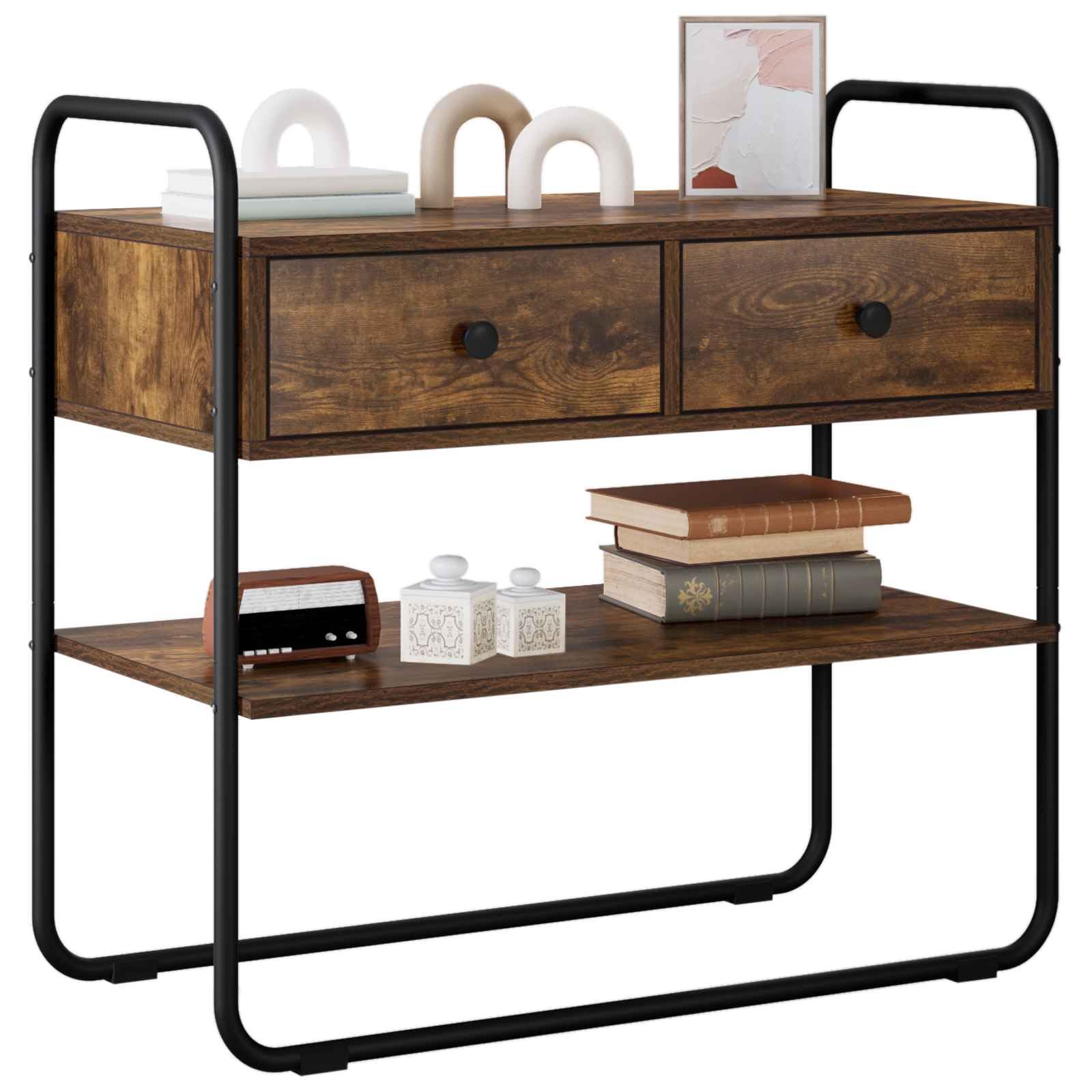 Mesa consola roble ahumado de 80x40x75 cm en madera de ingeniería para entrada moderna