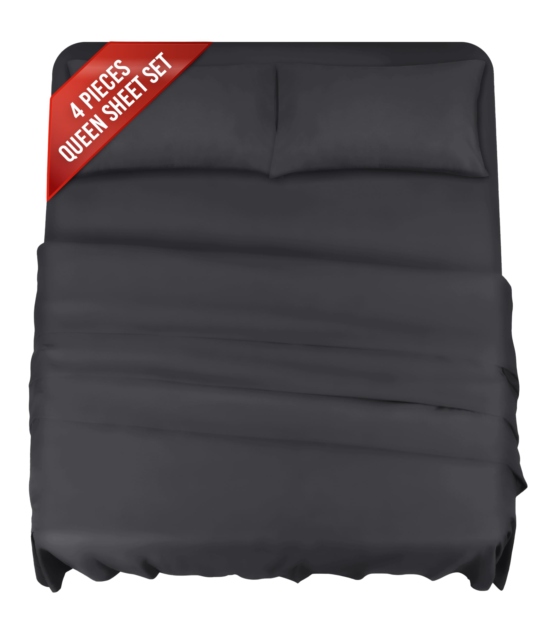 Infinitee Xclusives Dark Grey Queen Bed Sheet Set – 4 Piece Bed Sheet Set – Queen Size 230 cm x 260 cm - Soft Brushed Microfiber Bed Sheets - 40 cm Deep Pockets Sheets Wrinkle Free & Fade Resistant