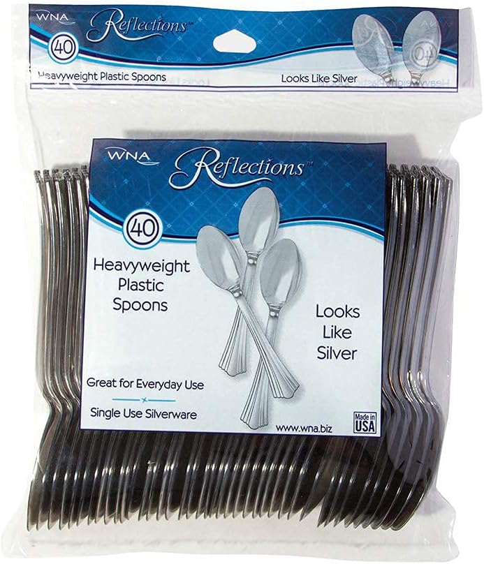 Reflections Heavyweight Plastic Cutlery Spoon, 6.25-Inch, Silver (8 packs of 40-Count)
