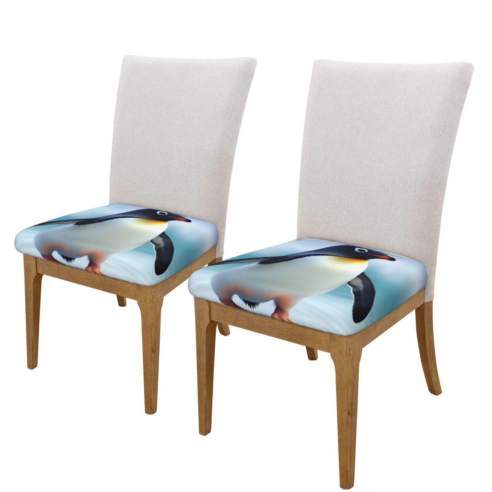 FHEDVBN Cute Penguin Bar Stool Cover Two Pieces Washable Square Seat Cushion Covers Stretch Non Slip Barstool Slipcovers Soft Velvet Chair Covers for Kitchen, Dining Room Decor