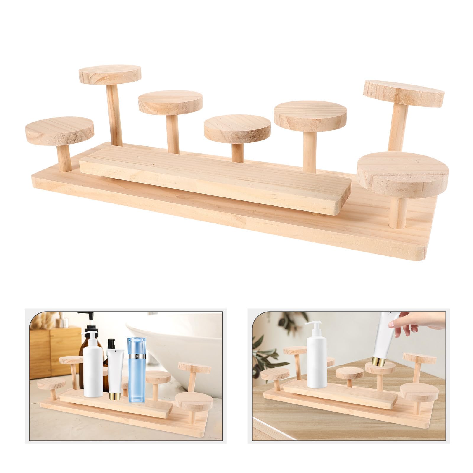 Toyvian Organizador de Perfumes de Madera Beige para Sobremesa | Expositor Multifunción, Uso en Escritorio o Centros Comerciales, para Fragancias y Cuidado Facial