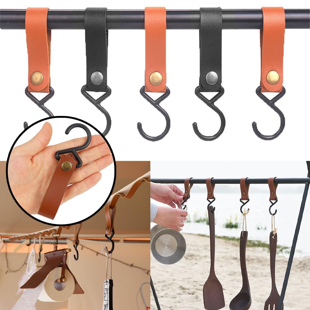 15 Stück Leder-S-Haken,S Haken Mit Lederschlaufe,Lederriemen mit Haken,zum Aufhängen, Campinghaken, Lenker-Haken für Mantel, Handtuch, Küche, Badezimmer(15 Farben)