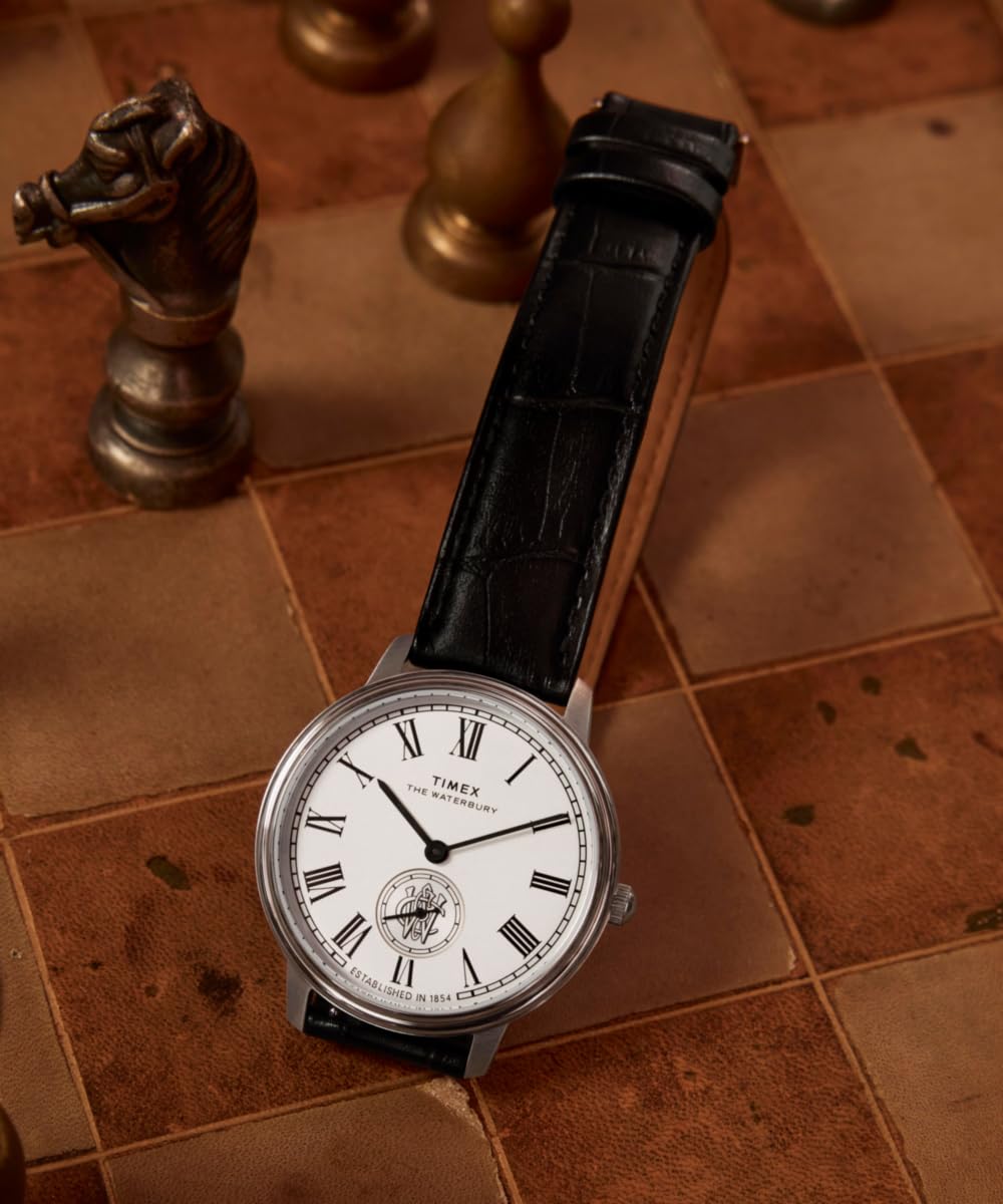 Timex Waterbury Metropolitan Sub-Second Tw2Y23100 Zegarek Męski, 39 mm, Czarny Skórzany Pasek, Tarcza w Odcieniu Srebra i Koperta ze Stali Nierdzewnej