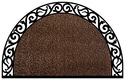 GrassWorx Clean Machine Wrought Iron Half Moon Plant Life Doormat, 24
