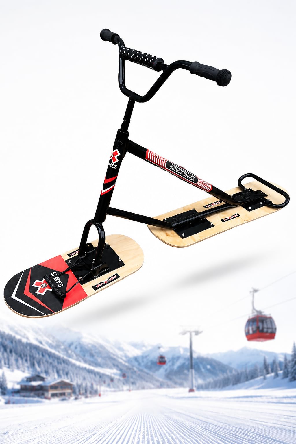 Monopattino Da Neve Adulti E Adolescenti, Struttura In Acciaio Rinforzato Doppio Sled Da Snowboard, Capacità 150 Kg, Sci In Legno Spesso Resistente Divertirsi Su Neve E Ghiaccio Naturalwoodcolor