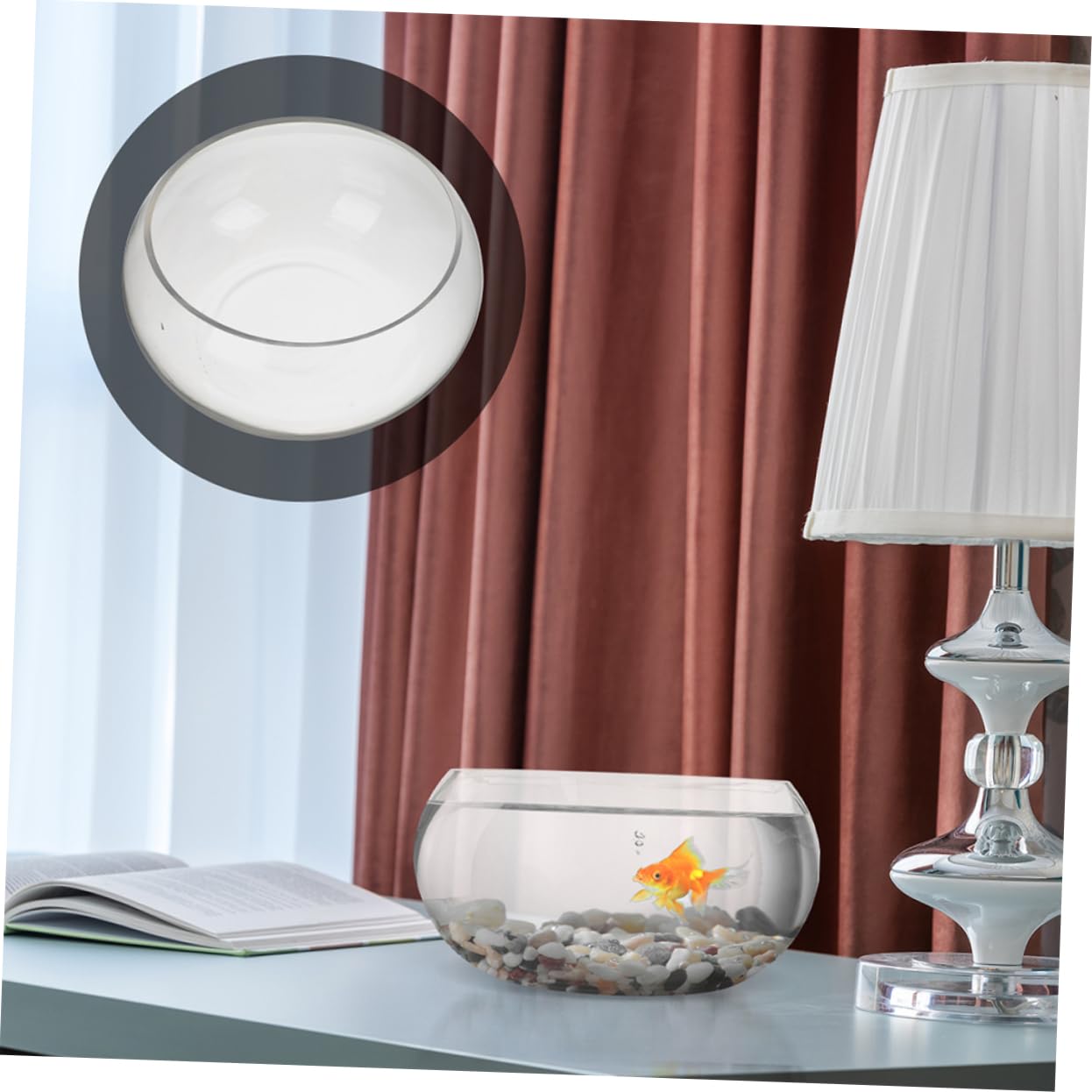 Happyyami Pecera De Vidrio Redonda Transparente para Escritorio Acuario Decorativo para Plantas y Peces Terrario para Oficinas y Hogares