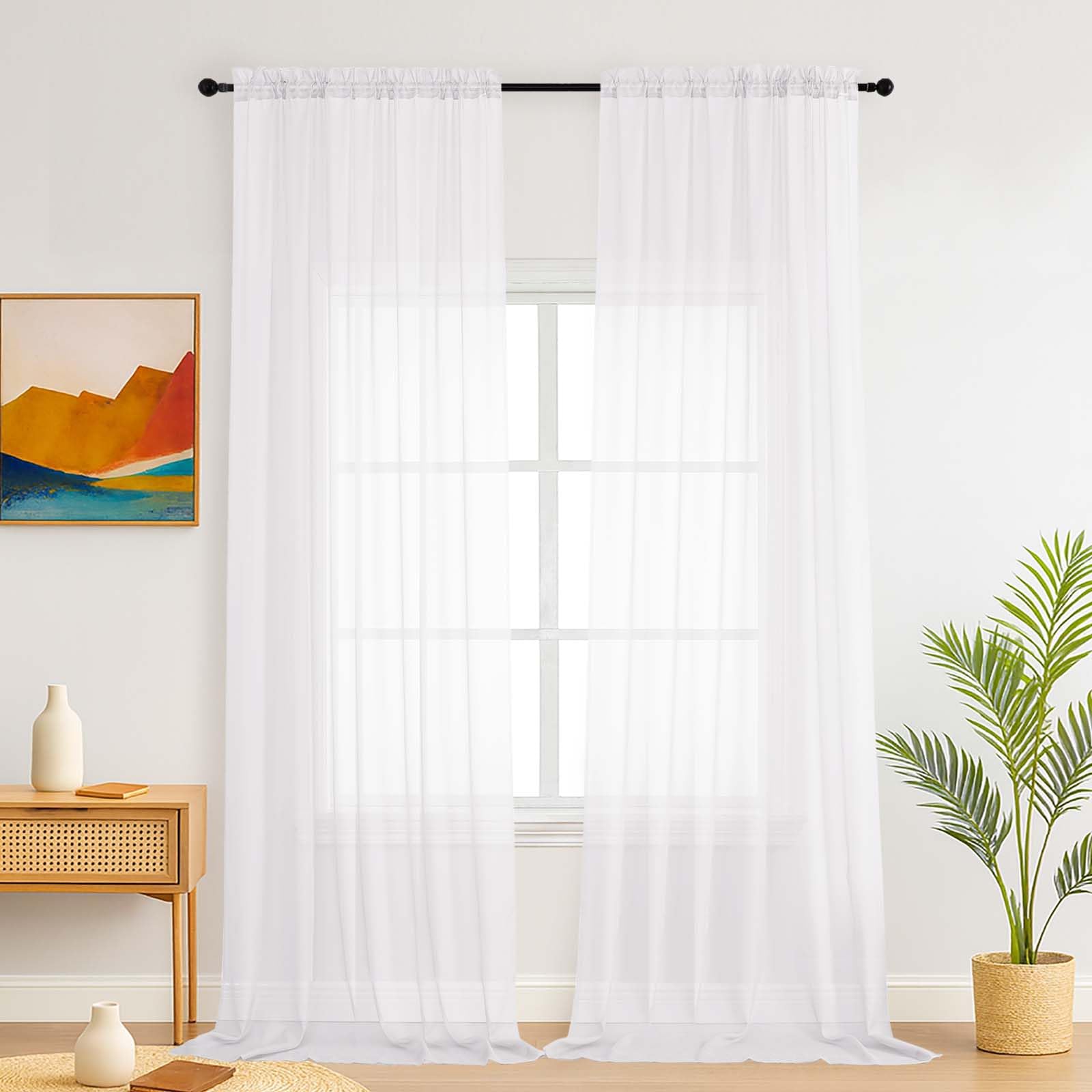 Simplebrand White Sheer Curtains for Living Room 260 cm Length Panels Set - Light Filtering, Rod Pocket Window Home Voile Curtains & Drapes for Bedroom, Elegant Drapes (White, 150cm W x 260cm L) โ image 1