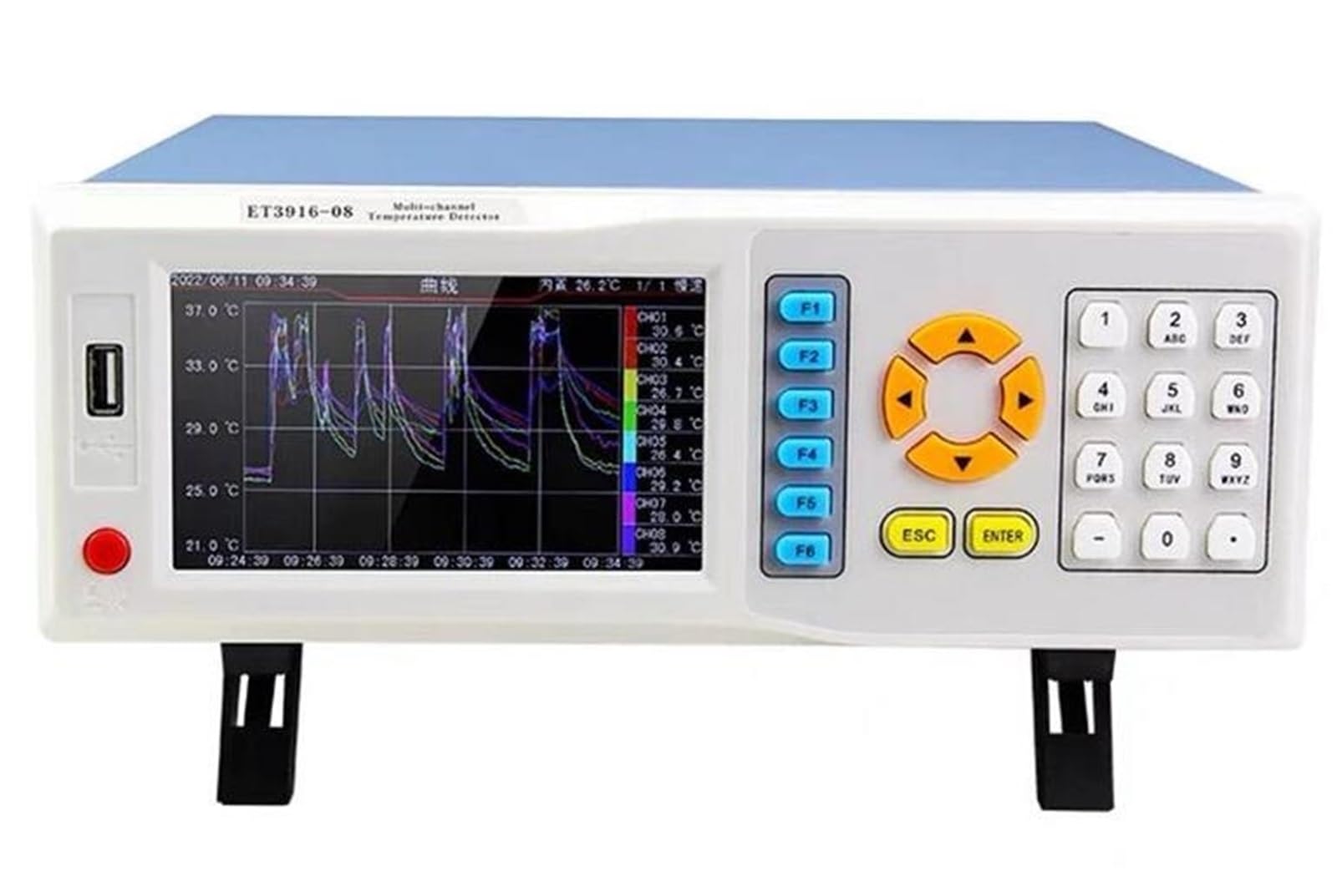 8-kanałowy rejestrator temperatury Rejestrator danych 5-calowy ekran LCD do wyświetlania cyfrowego Laboratorium