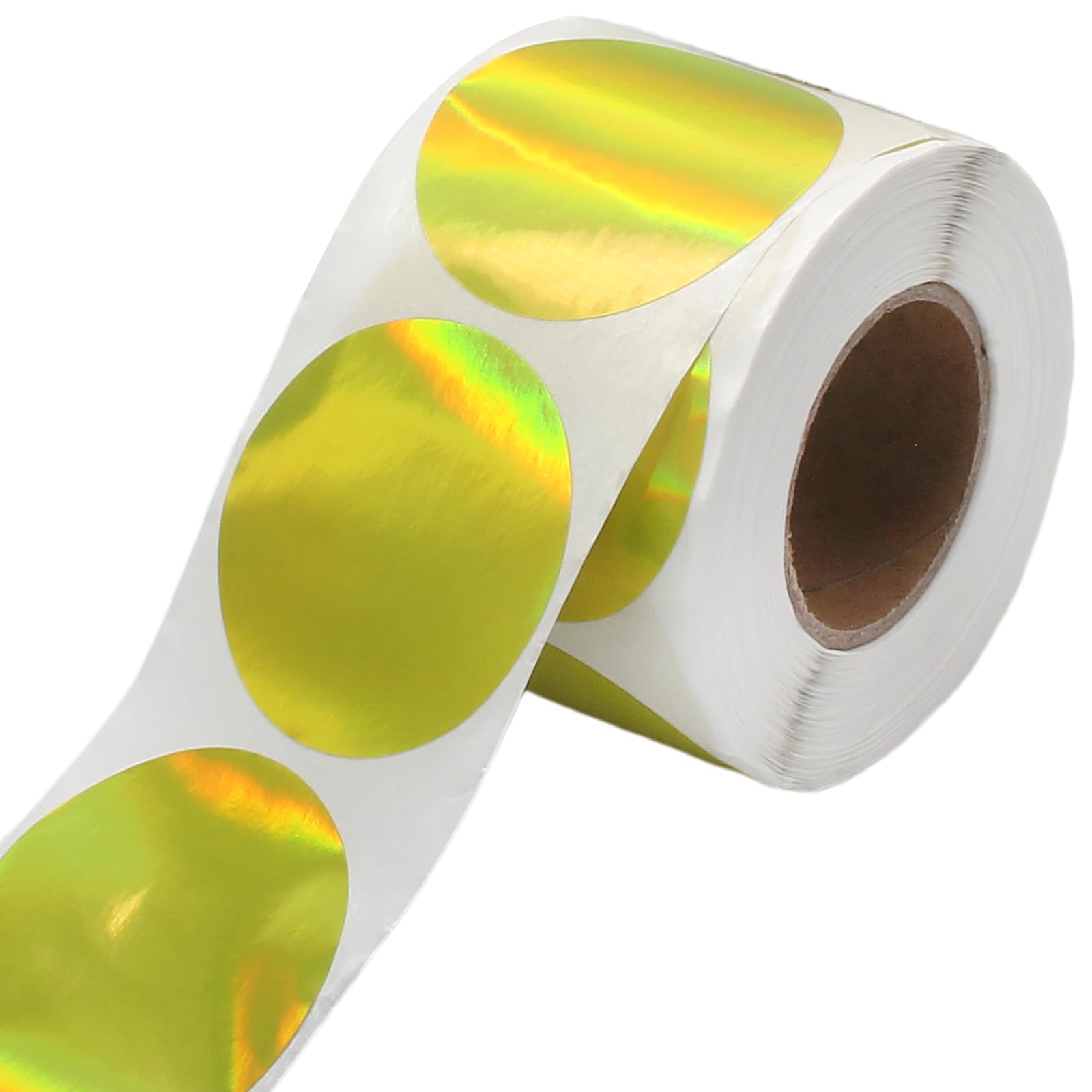 Luomorgo 2 Inch Round Holographic Thermal Labels - 400Pcs/Roll Waterproof Vinyl Adhesive Label, Printable Barcode Stickers for Name Tag, Shipping, Retail & DIY Logo (Silver)