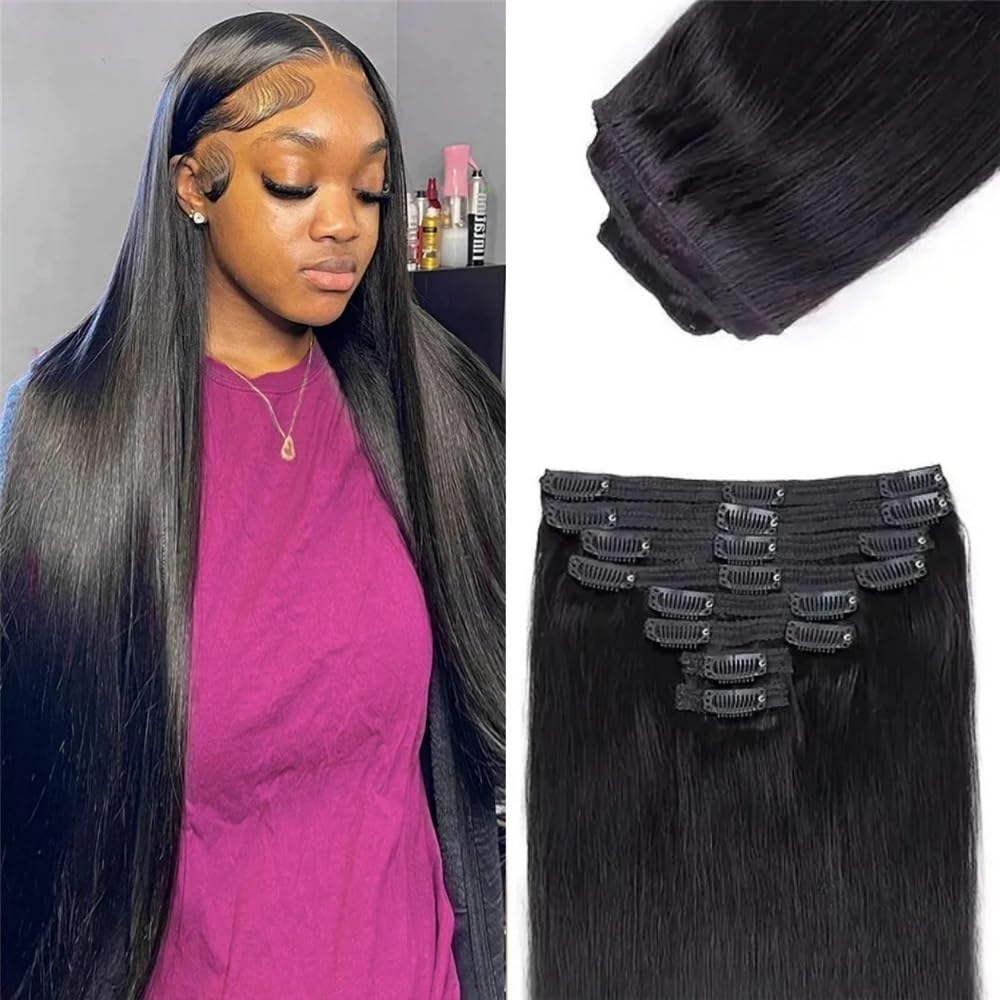 Taglio dei capelli Extension for capelli lisci con clip, capelli umani naturali #1b 120g, set completo for la testa, clip in Parrucchiere(18inches)