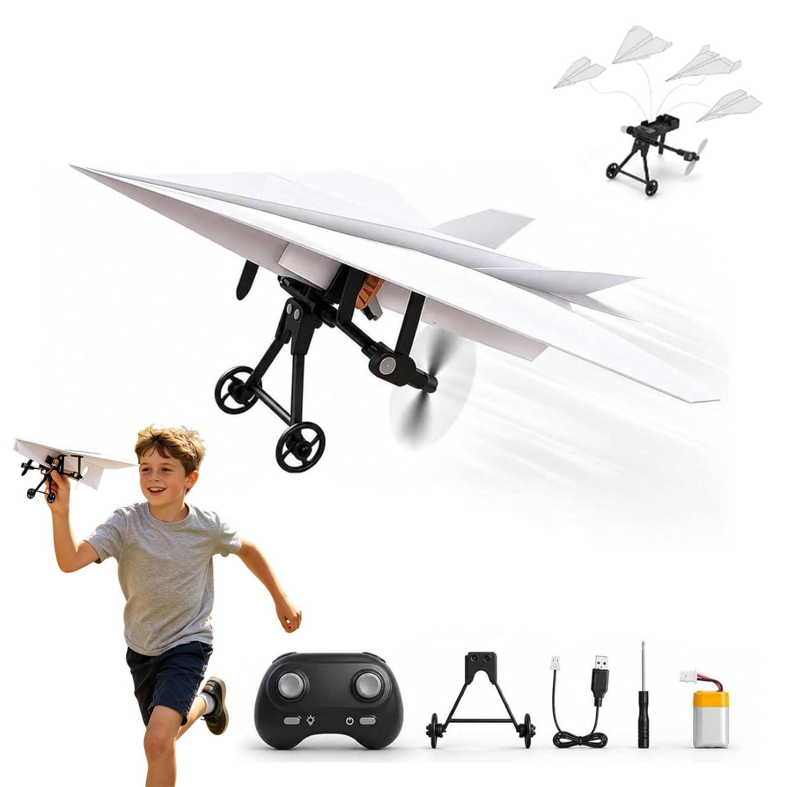 Eznaobo RC Paper Airplane DIY Kit with Gyro Stabilizer & Dual Propellers,2.4GHz Remote Control Electric Plane, Lightweight Foldable STEM Flying Toy for Beginners,Kids,Great for Backyard, Park, Beach