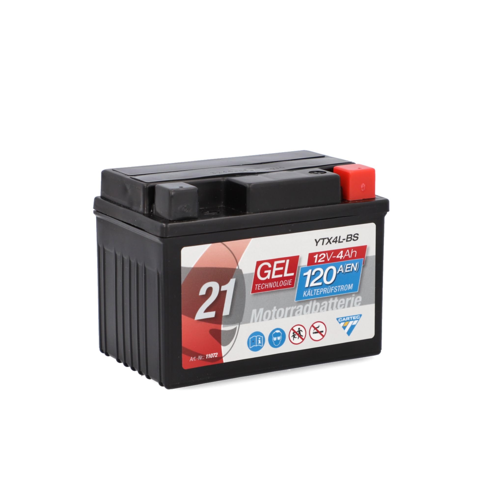 CARTEC Batterie Moto YTX4L-BS, 4Ah, 70A, Technologie Gel Batterie de Démarrage Moto, Qualité D'Origine, Résistante au Cyclage, Stockable, sans Entretien, Petite