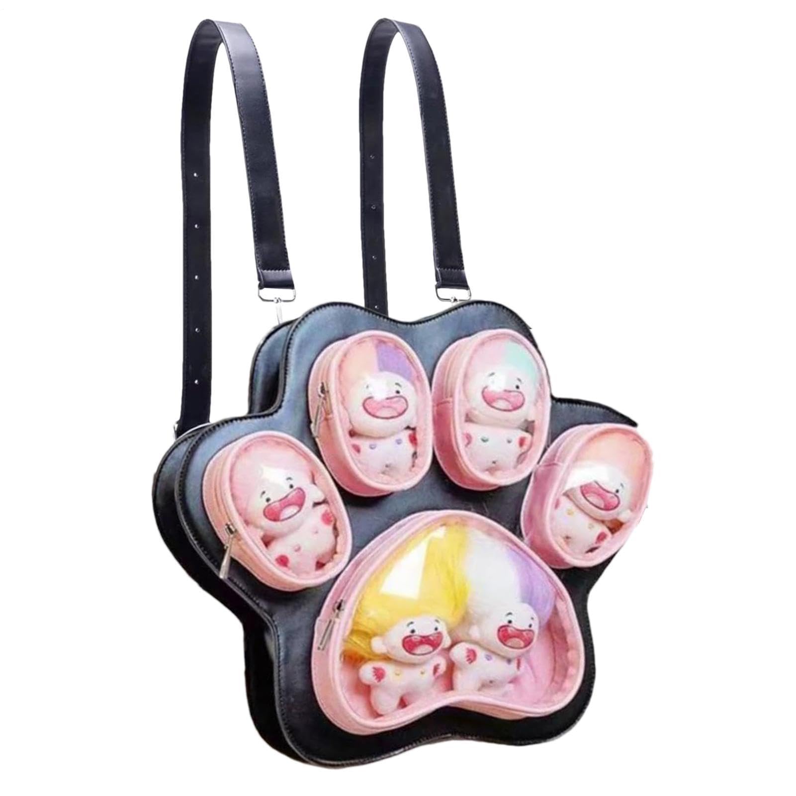 Lindas mochilas estéticas con diseño de pata de gato para la escuela, negro