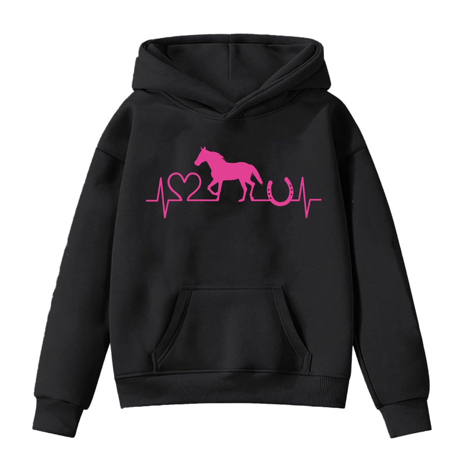 Sweat à capuche fille avec motif cheval pour loisirs extérieurs - 3