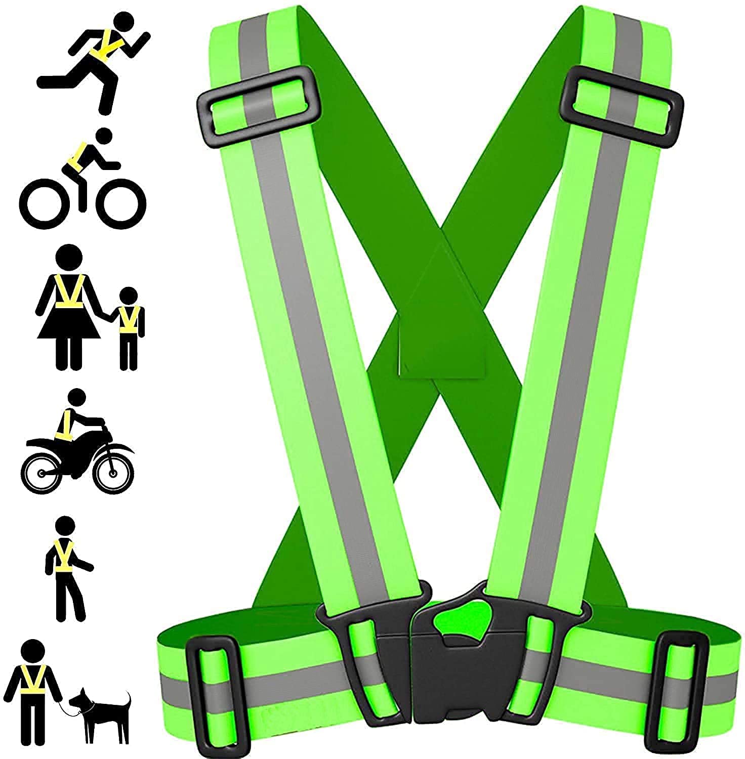 SAFETYZONE High Visibility Protective Safety Reflective Vest Belt Jacket, Night Cycling Reflector Strips Cross Belt Stripes Adjustable Vest - Green UNIVERSAL (B0B63WKKPB) Amazon Price History, Amazon Price Tracker