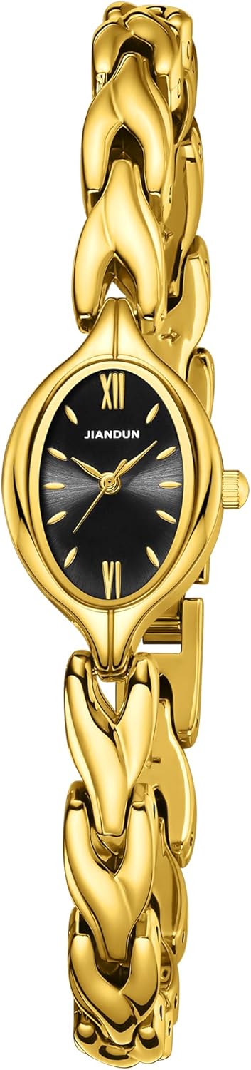 JIANDUN Vintage Women's Oval Bracelet Watch, Waterproof Stainless Steel Band with Adjustment Tool, Retro Ladies Quartz Wristwatch, Perfect for Daily Wear and Special Occasions