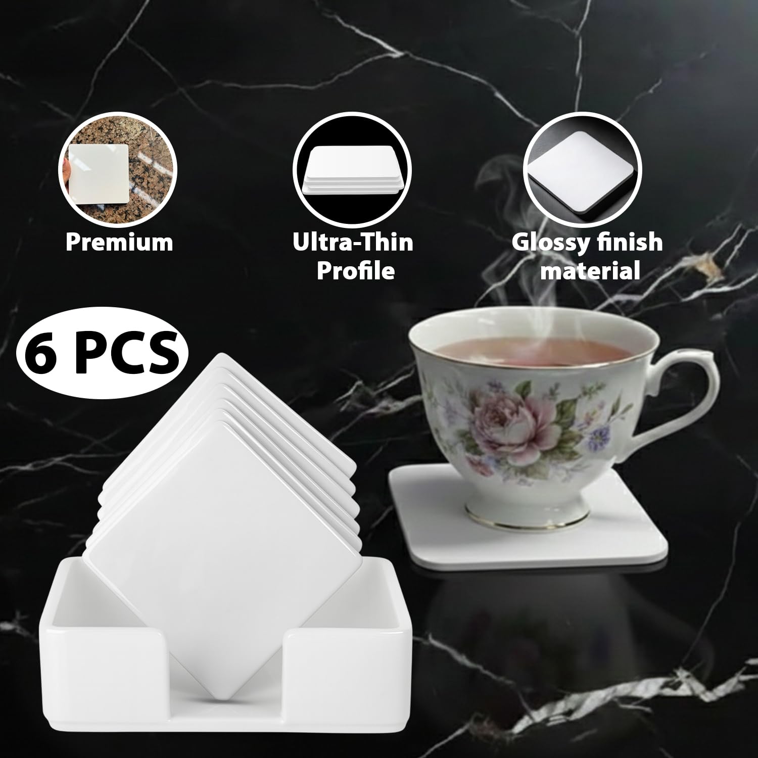 Unbreakable Acrylic Coasters - White Drink Set -3