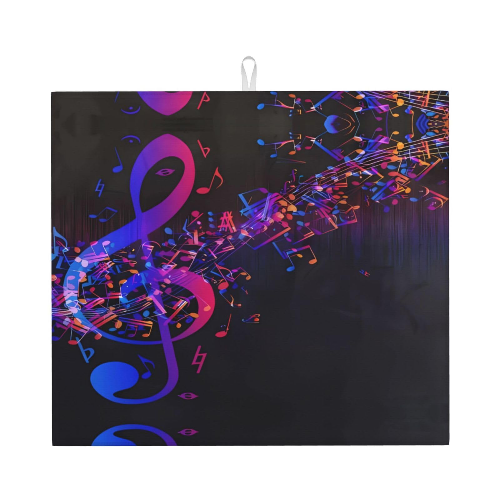 WHJSHOP Colorful Galaxy Music Note Prints Kitchen Drying Mat – Absorbent Dish Throw for Countertops, Quick-Dry Non-Slip Layer with Colorful Prints, Ideal Housewarming Gift