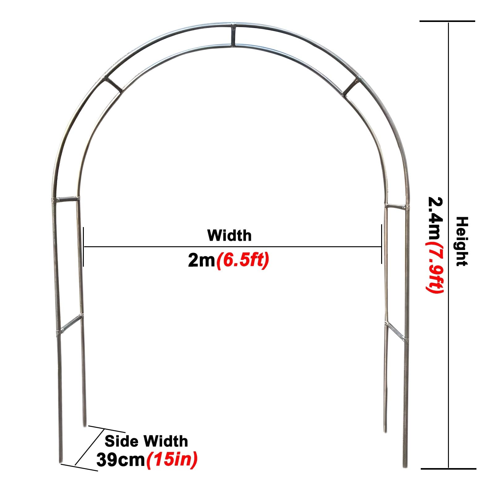 Metall-Gartenbogen-Spalier, 2 m, Stahlrahmen für Kletterpflanzen, rostbeständig, schwarz, perfekt für Gartendekoration und Pflanzenunterstützung