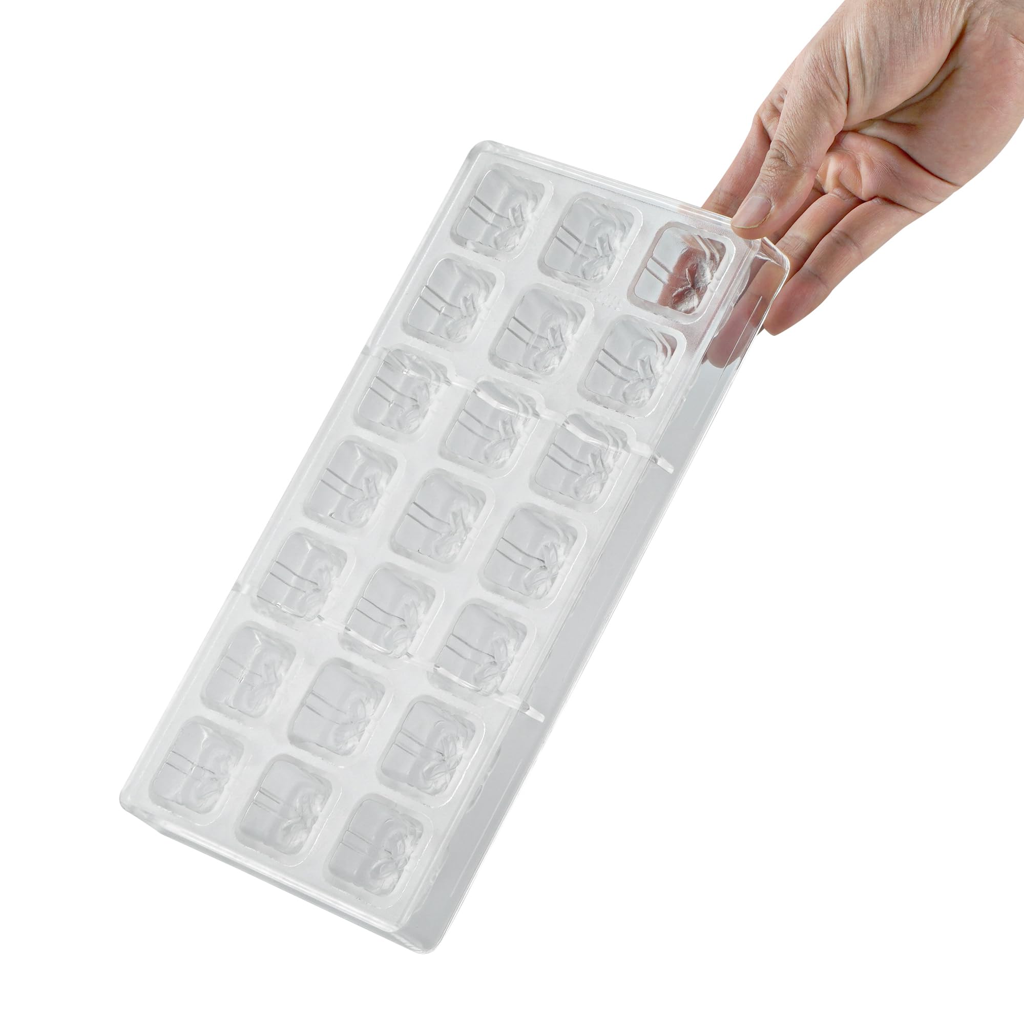 Pastry Tek - Moldes de chocolate de 10.8 x 5.3 pulgadas, 10 moldes de caramelo congelables, 21 cavidades, en forma de caja de regalo, moldes de chocolate de policarbonato transparente, aptos para