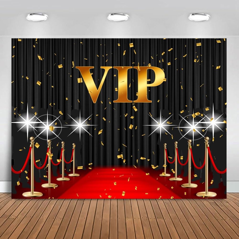 3 x 2,4 m VIP-Party-Hintergrund, roter Teppich, schwarzer Vorhang, Fotografie-Hintergrund, goldener Glitzer, Filmthema, Abschlussfeier, Preisverleihung, Geburtstagsfeier, Dekorationen,