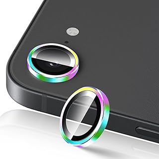 【2枚セット】iPhone 16e カメラフィルム カメラ保護 レンズフィルム 日本旭硝子素材 飛散防止 高透過 耐衝撃 硬度9H キズ防止 強化ガラス 露出オーバー防止 防水防塵 気泡ゼロ アルミ合金 レンズ保護フィルム (カラフル)