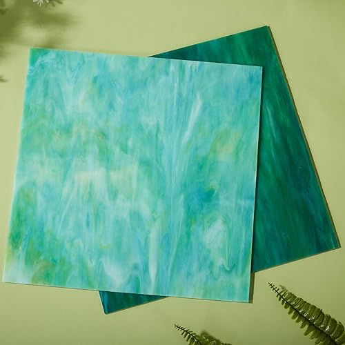 Lanyani 2 hojas de 12 x 12 pulgadas para manualidades de vidrio, hoja opaca de vidrio Stian para principiantes, mosaico de vidrio, color verde