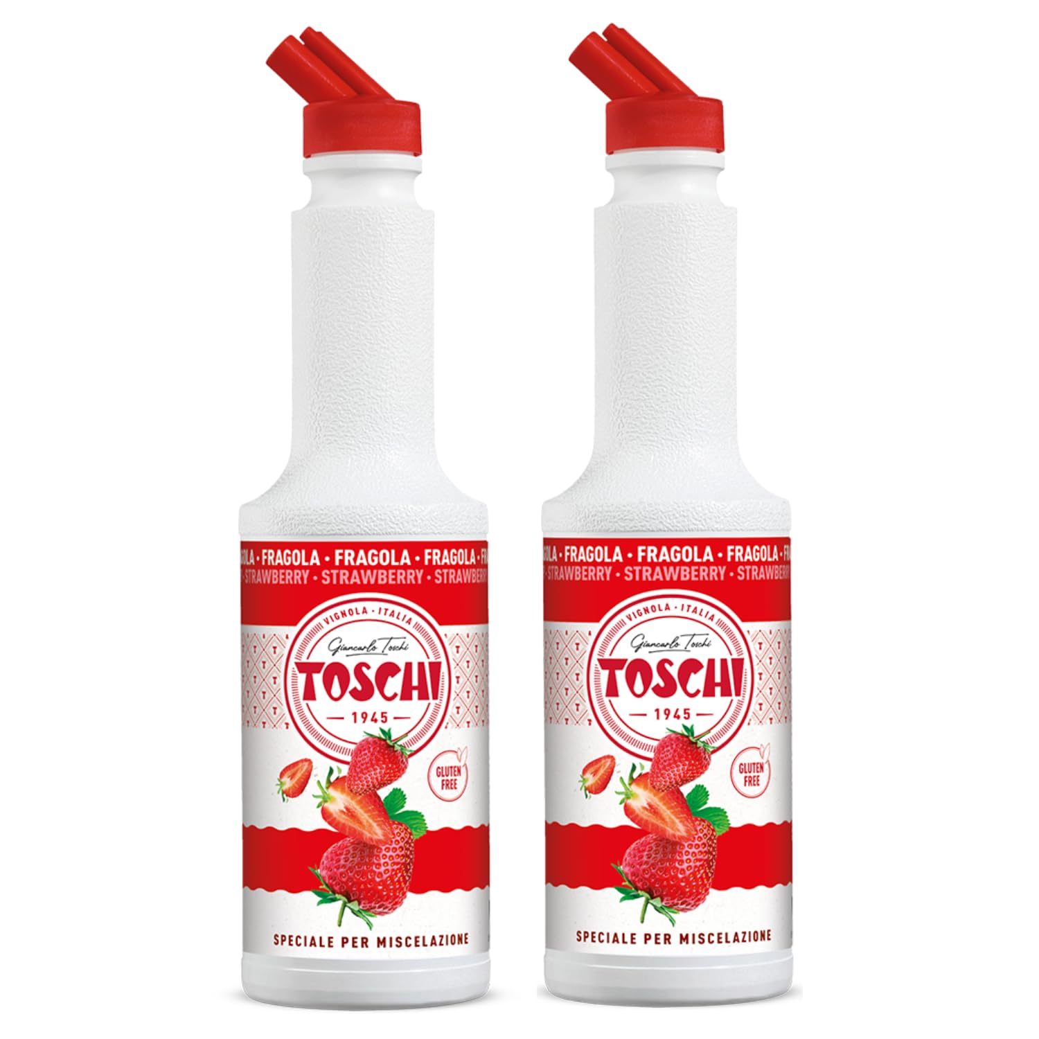 Toschi® | Fresa Preparado para Bebidas Base Jugo y Puré Fresas | Jarabe sin alcohol para mezcla ideal cócteles y bebidas largas - 2 x 1 litro