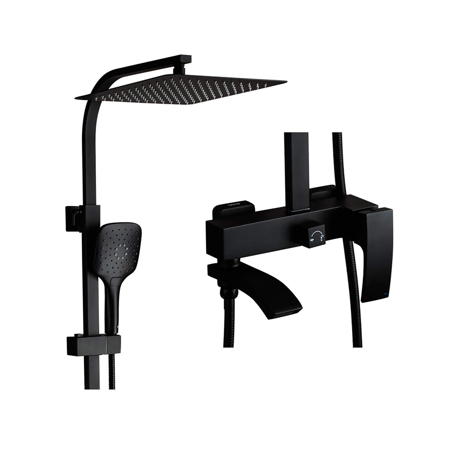 AYCDL 12 Inches Shower Combo Set Wall Mounted Black Bathroom Shower Faucet Set with Rainfall Shower Head, Multifunction Handheld Shower, Waterfall Bathtub Faucet