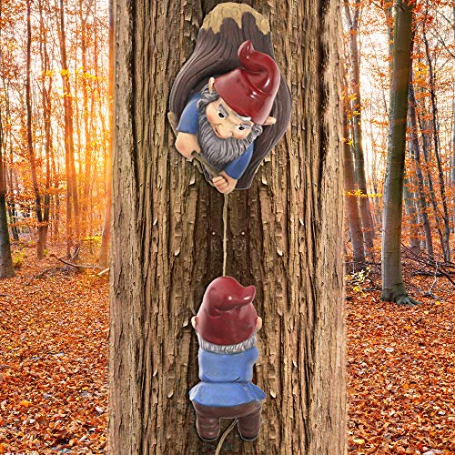 Climbing Gnomes Tree Hugger, Garden Gnome Statue Elf Out The Door Tree Hugger, Fairy Tree Peeker Hugger Garden Ornament Tree Decoration, Outdoor Whimsical Tree Statue-Garden Yard Art Ornaments