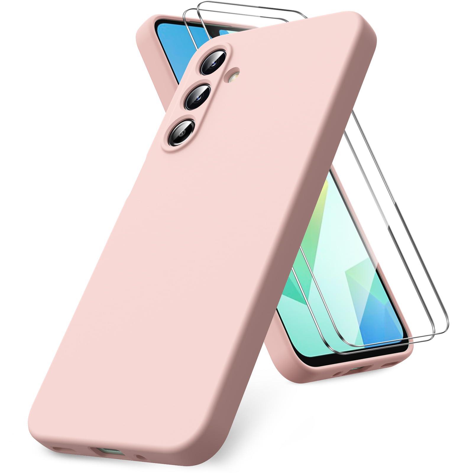 Vansdon Cover Compatibile con Samsung Galaxy A16 4G/5G, 2 Pellicola Protettiva in Vetro Temperato, Gomma Gel di Silicone Liquida Antiurto Custodia - Rosa