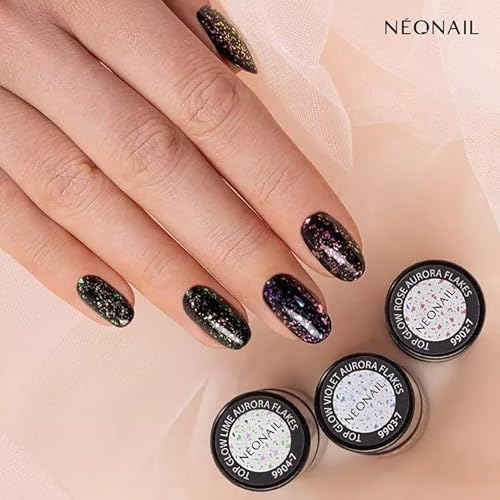 NÉONAIL UV Nagellack Top Coat Gel UV Top Glow Violet Aurora Flakes 7,2 ml NÉONAIL Überlack Für Nägel UV Lack Glitter Gel Nägel Nageldesign