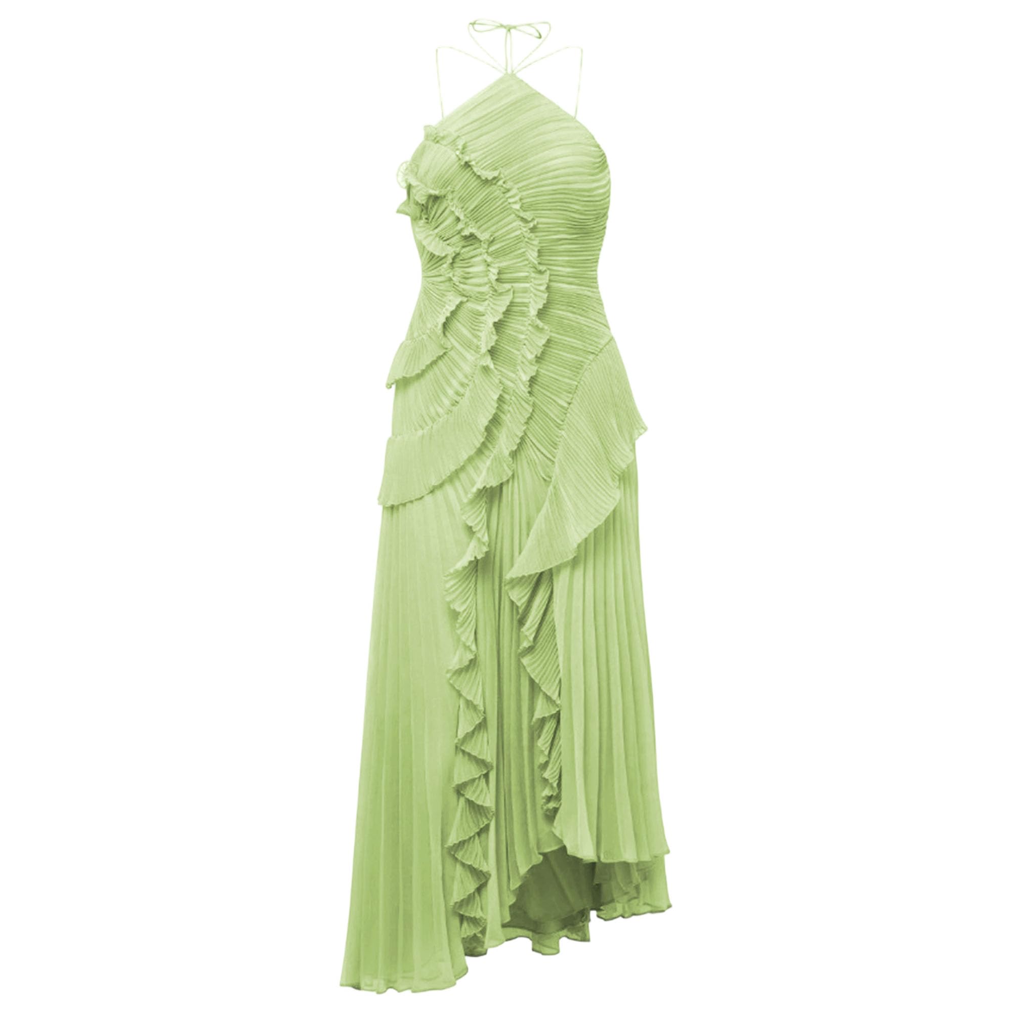 Robe longue dos nu à volants sans manches élégante style fluide pour femme