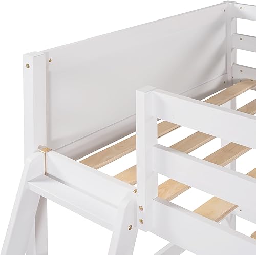 Miniatura 3 de Base de cama tipo loft de madera de tamaño individual con escalera, diseño que ahorra espacio para niños, adolescentes y adultos