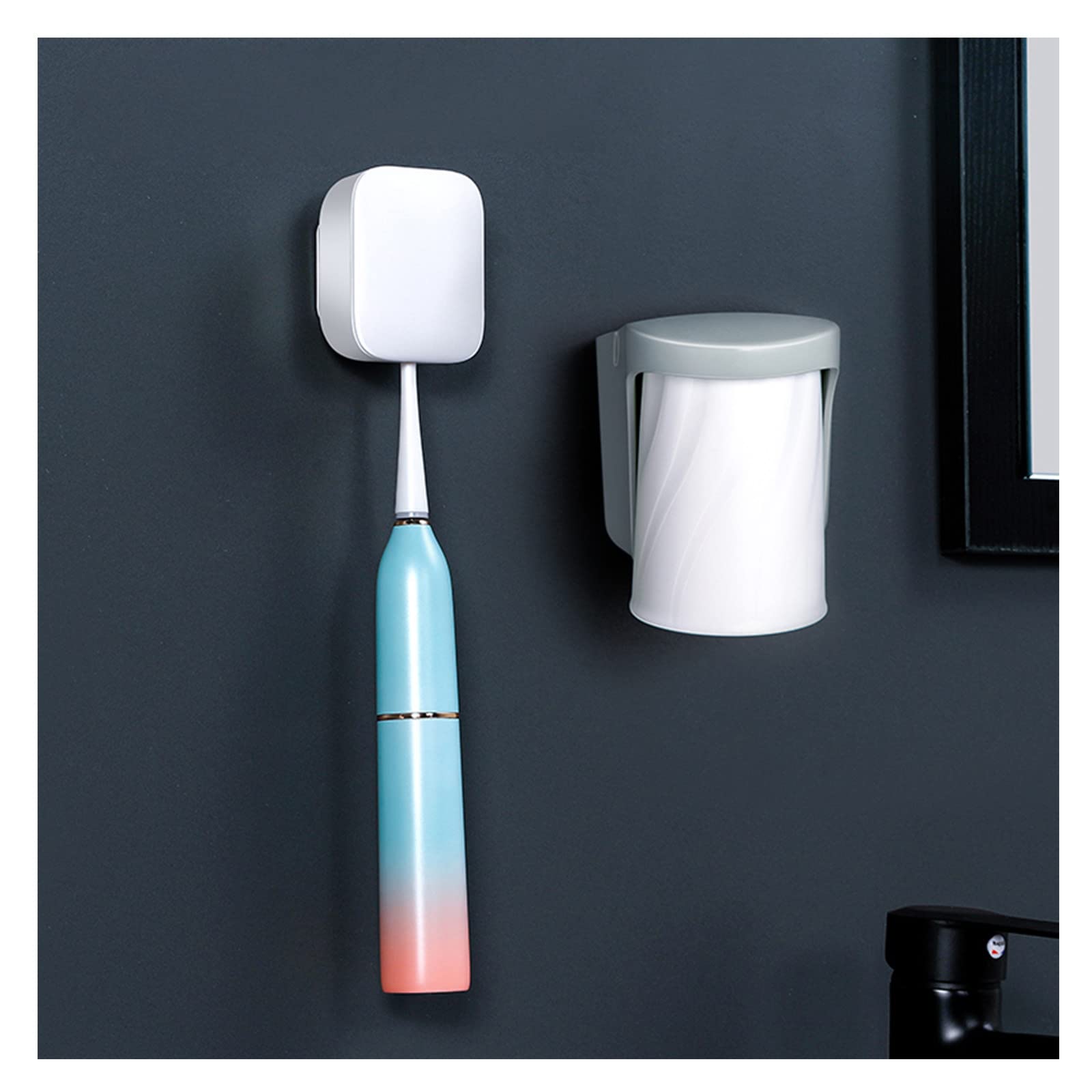 Organizador Baño, Porta Cepillo de Dientes USB Recargable, Soltero Soporte Cepillo de Dientes con Función Esterilizador Energía Secado, Dispensador Pasta Dientes, Blanco