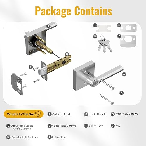 Miniatura 7 de Manija de puerta de entrada HOSOM con cerradura y llave, área comercial y residencial, palanca de puerta de entrada moderna para exterior, cerradura