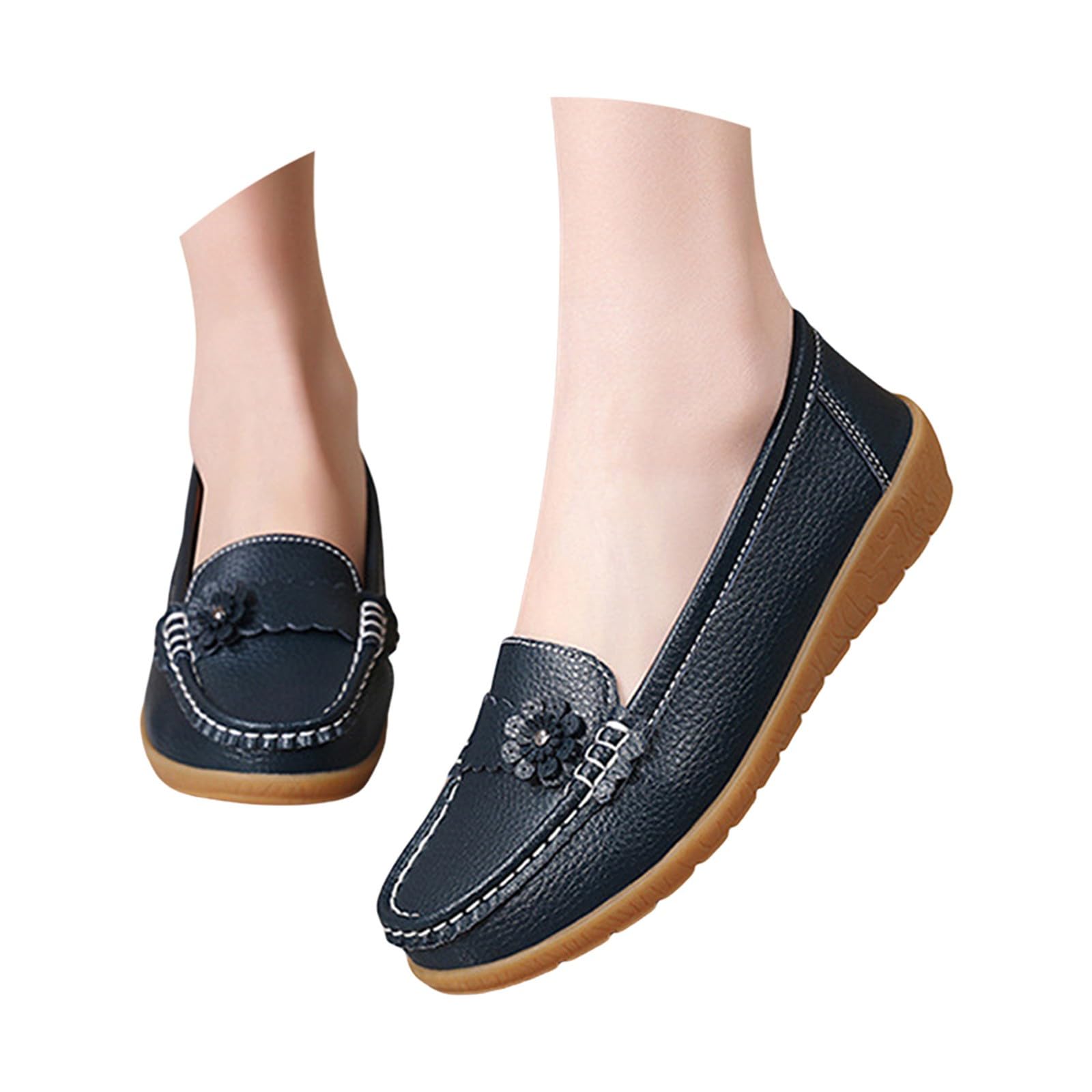 Generisch Mocasines de mujer Mocasín Zapatos planos para mujer elegantes zapatos planos Slip-On moda casual mocasines mujer cuero zapatos de barco zapatos anchos sin dolor largo de pie