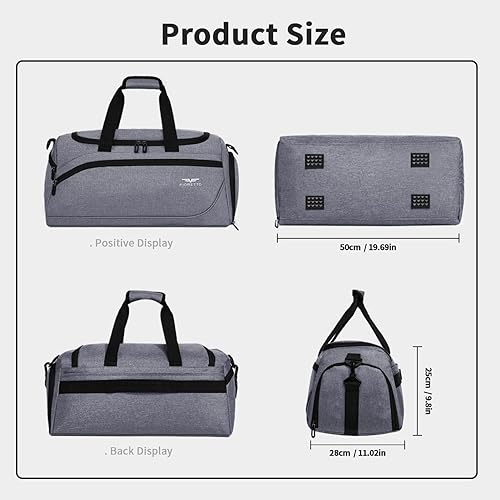 Miniatura 3 de FIORETTO Bolsa deportiva de gimnasio para hombre de 35 L con bolsillo húmedo y compartimento para zapatos bolsa de viaje con correa acolchada