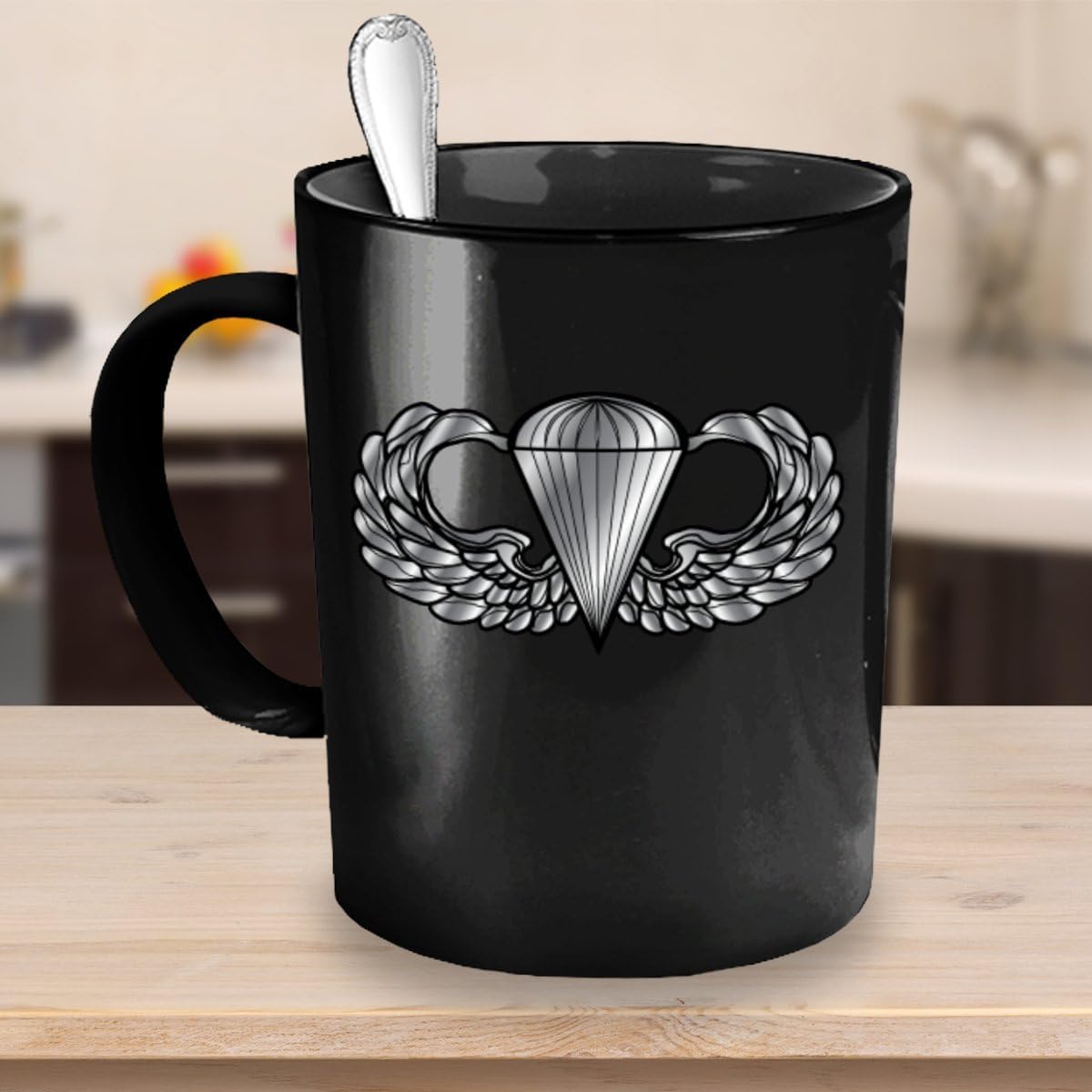 U.S. Army Airborne Coffee Mug - Parachutist Badge - Paratrooper Wings (Black, 11oz) - Image 4