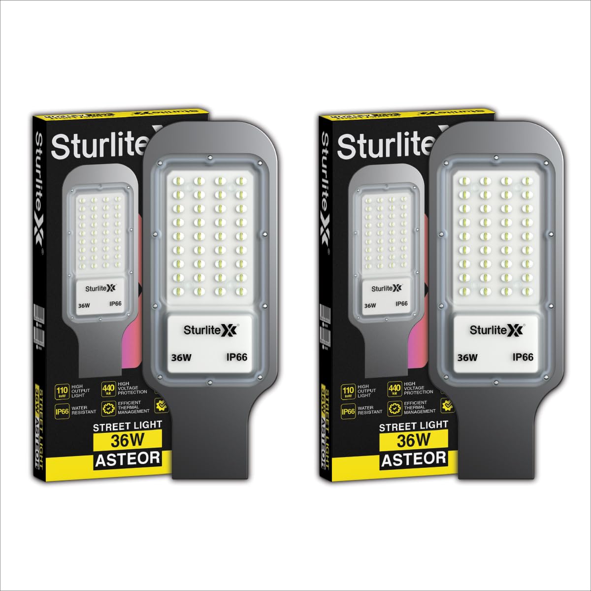 Sturlite Asteor 36W LED Street Light| Cool White 6500K Color Temperature LED Street Lamp| IP66 Waterproof Surge Protection Focus Light for Garage, Parking, Garden, Playground & Sidewalks - (Pack of 2) (B0CRYSFTWH) Amazon Price History, Amazon Price Tracker