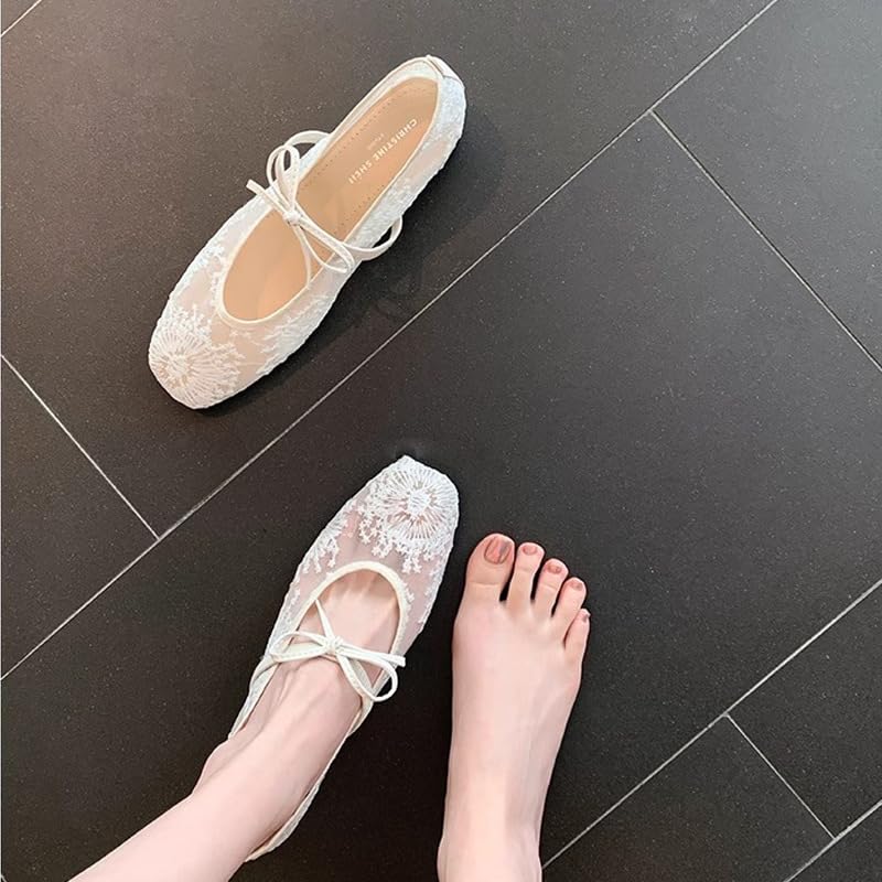 Bow Ballet Flats for Women Lace Backless Flats Women's Mary Jane Slip on Flat Shoe Party Dating Dress Flat Shoe2
