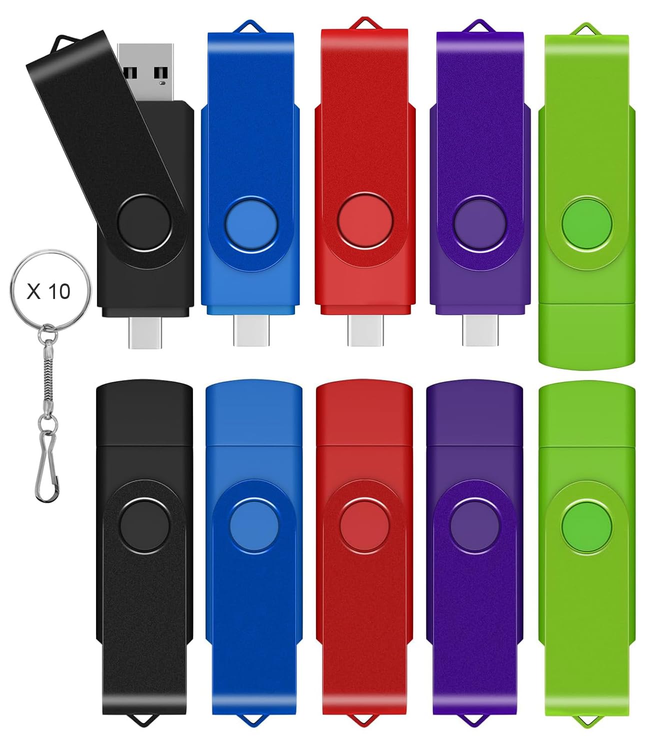 Chiavetta USB C con doppia chiavetta USB 3.0 da 128 GB, design girevole, 2 in 1, per smartphone Android, computer, MacBook, tablet, PC, confezione da 10